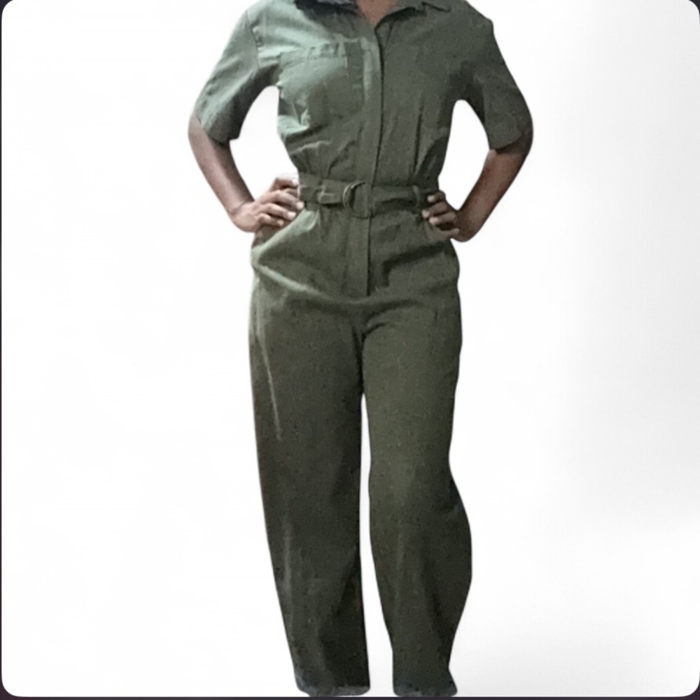 Who What Wear Olive Utility Belted Jumpsuit